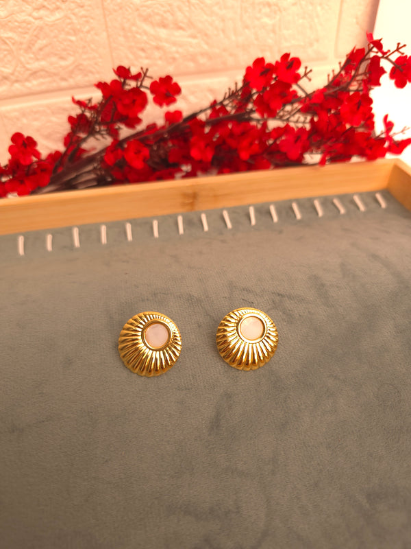 Golden Beaded Circular Shaped Studs Earings