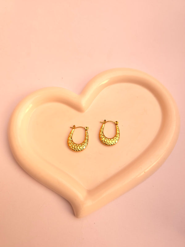 Gold Finish Textured Oval Hoops