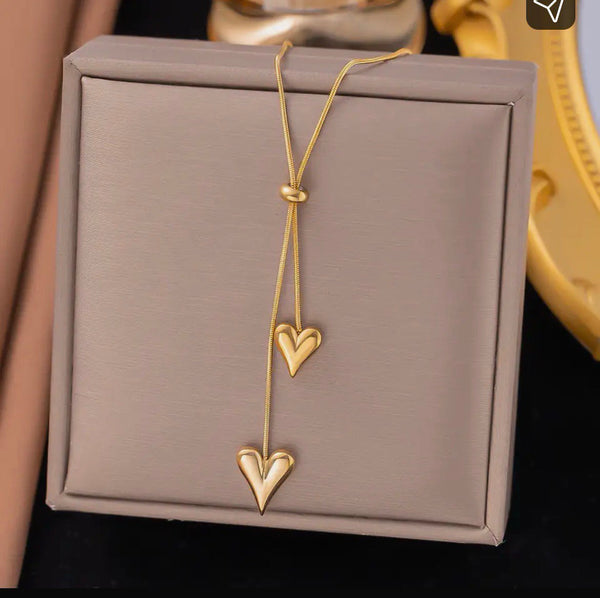 Twin Heart Drop Pendant Chain