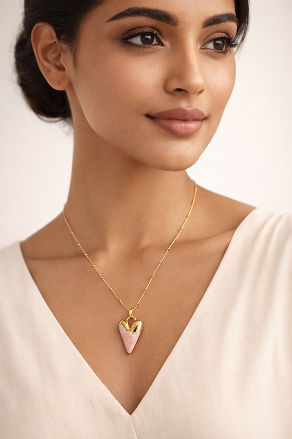 Enamel Glossy Heart Pendant Chain