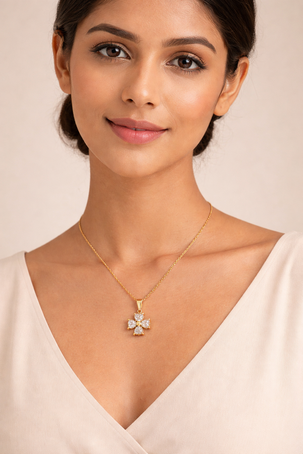 Crystal Clover Stone Pendant Chain