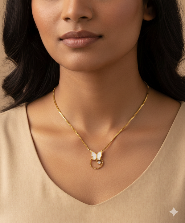 White Enamel Butterfly Chain