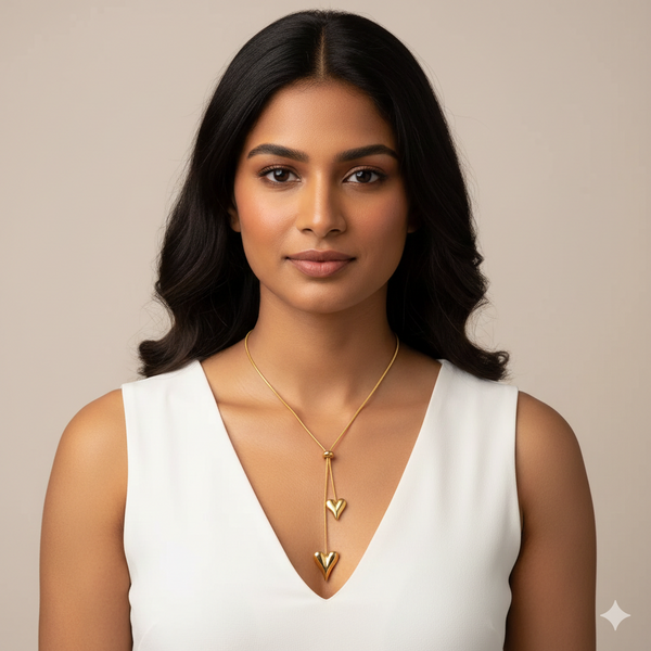 Twin Heart Drop Pendant Chain