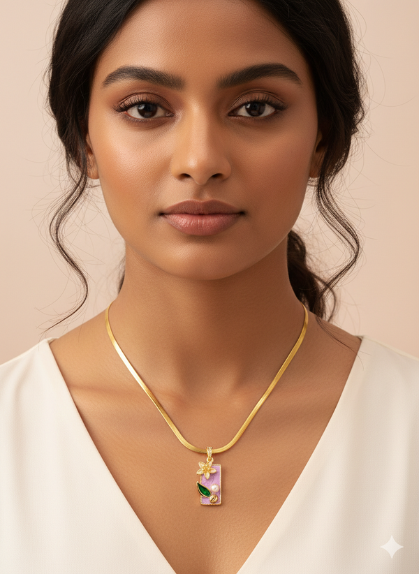 Vintage Floral Enamel Pendant Chain