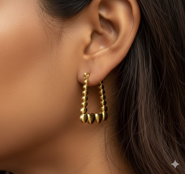 Gold Finish Heart Beads Hoops