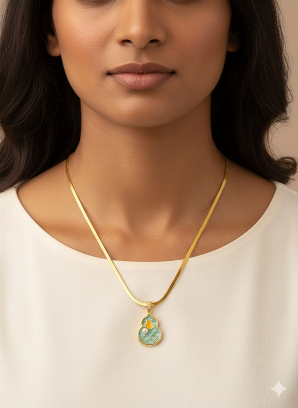 Mosaic Enamel Pearl Pendant Chain