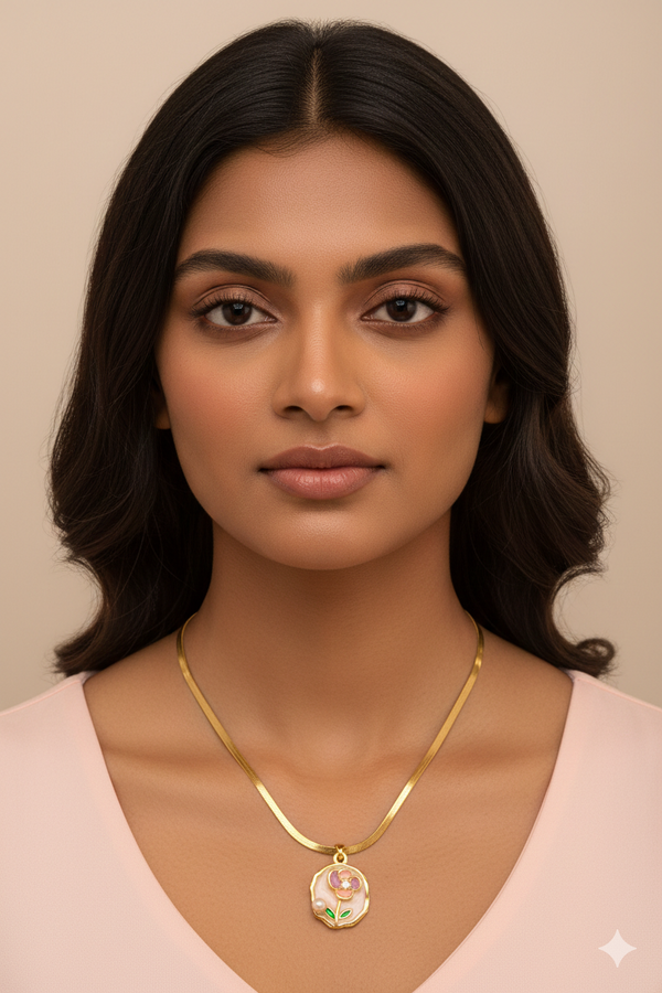 Floral Pearl Enamel Pendant Chain