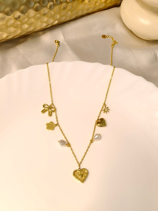 Golden Love & Pearl Charm Chain