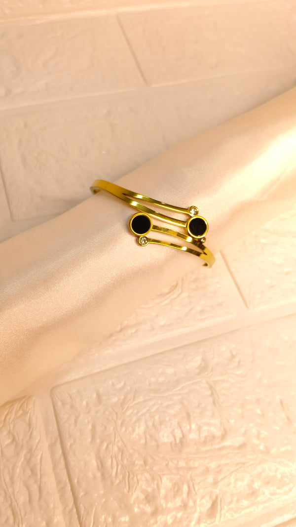 Modern stone open gold bangle bracelet