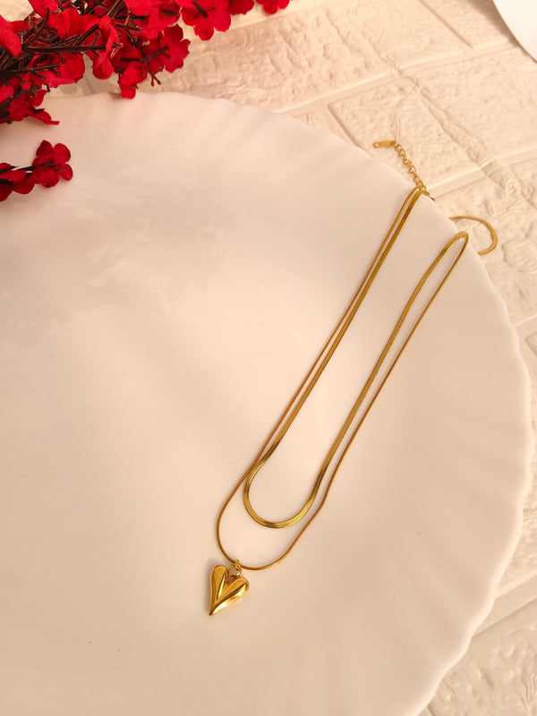 Golden Double Layer Heart Pendant Chain