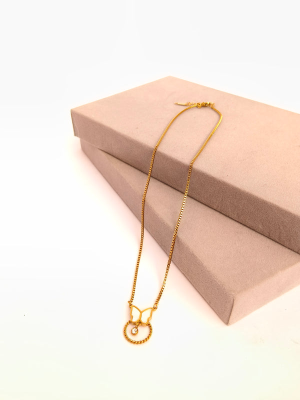 White Enamel Butterfly Chain