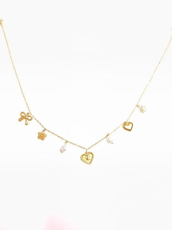Golden Love & Pearl Charm Chain
