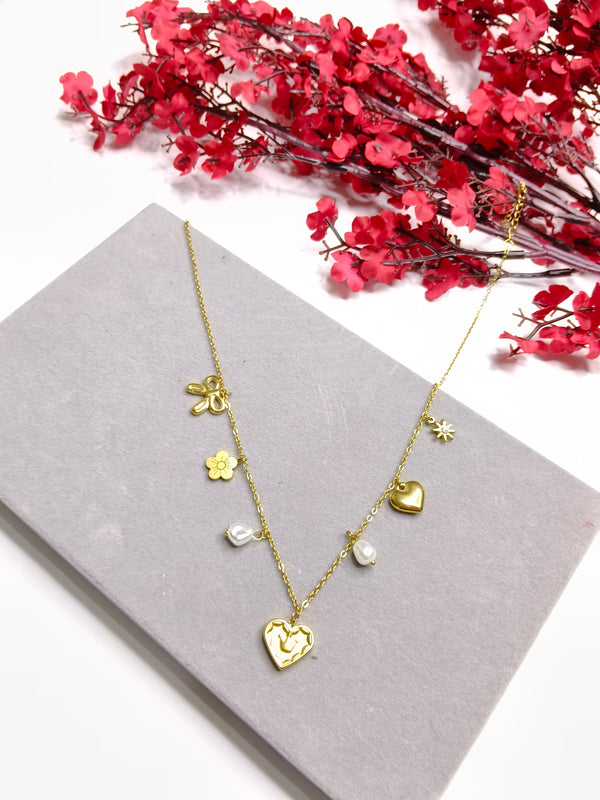Golden Love & Pearl Charm Chain