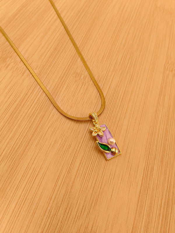 Vintage Floral Enamel Pendant Chain