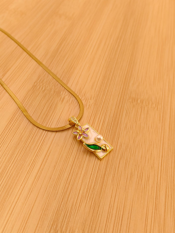 Vintage Floral Enamel Pendant Chain