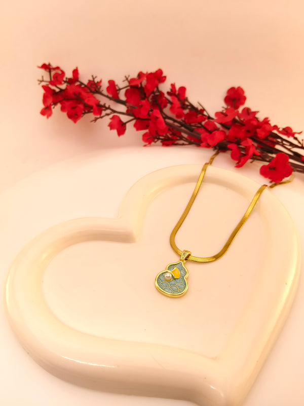 Mosaic Enamel Pearl Pendant Chain