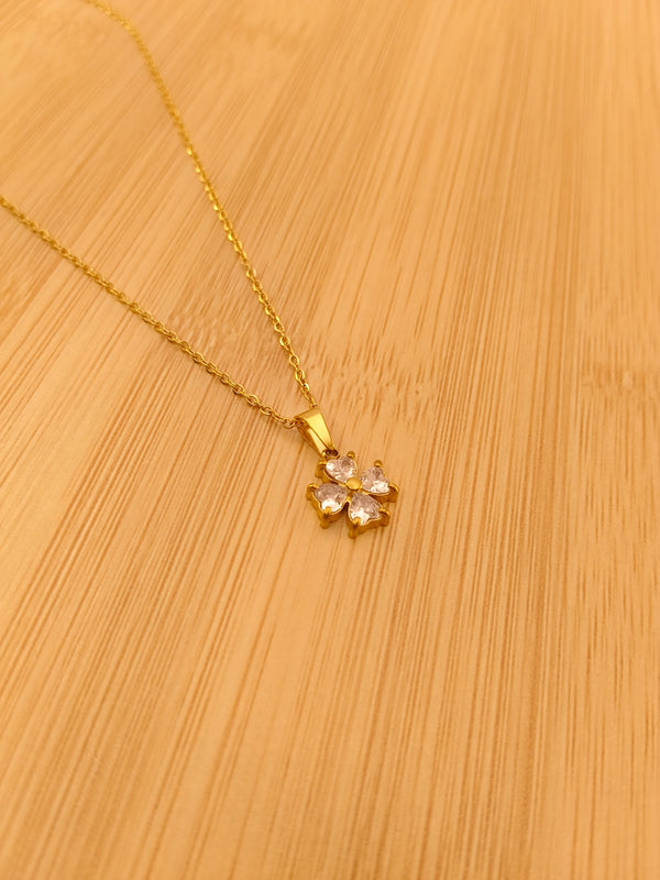 Crystal Clover Stone Pendant Chain