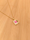 Pink Pebble Art Enamel Pendant Chain
