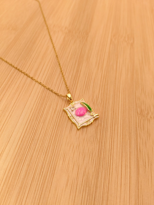 Pink Pebble Art Enamel Pendant Chain