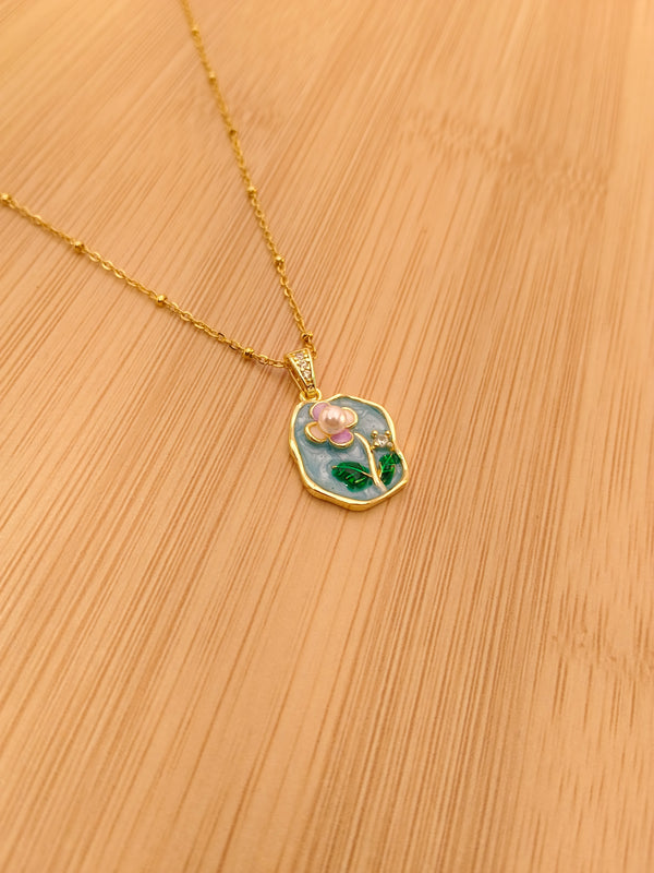 Blush Garden Pearl Enamel Pendant Chain