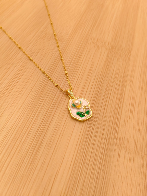 Blush Garden Pearl Enamel Pendant Chain