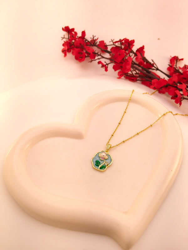 Blush Garden Pearl Enamel Pendant Chain