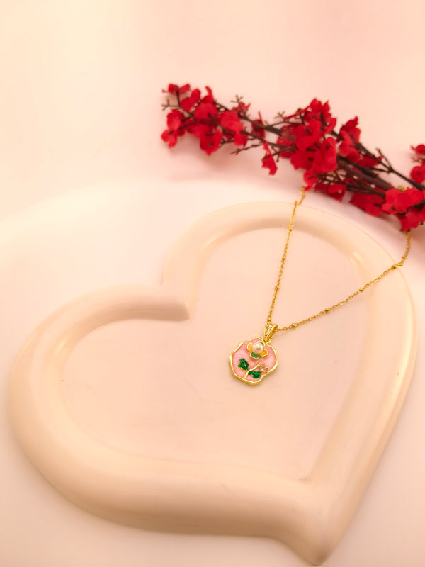 Blush Garden Pearl Enamel Pendant Chain