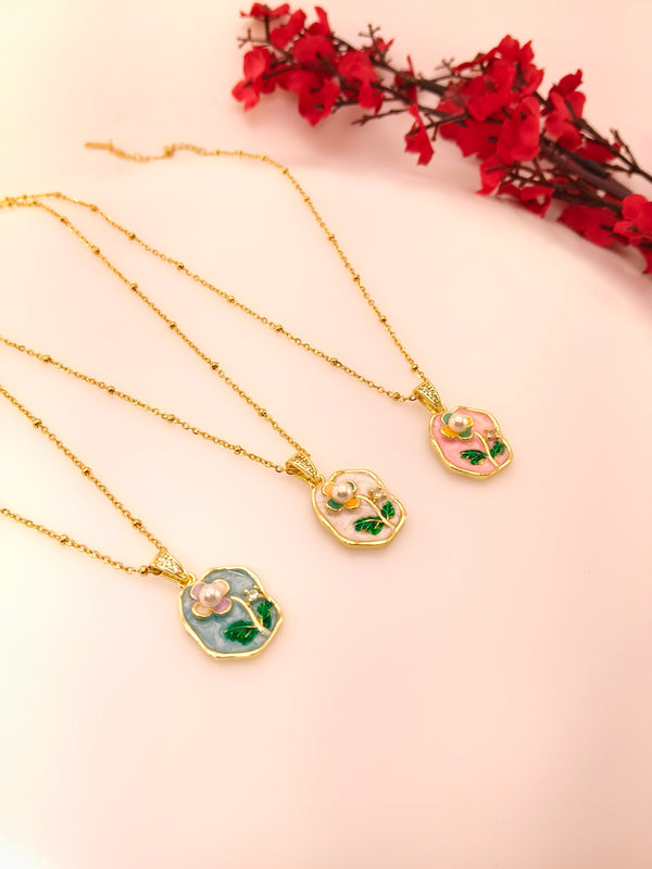 Blush Garden Pearl Enamel Pendant Chain