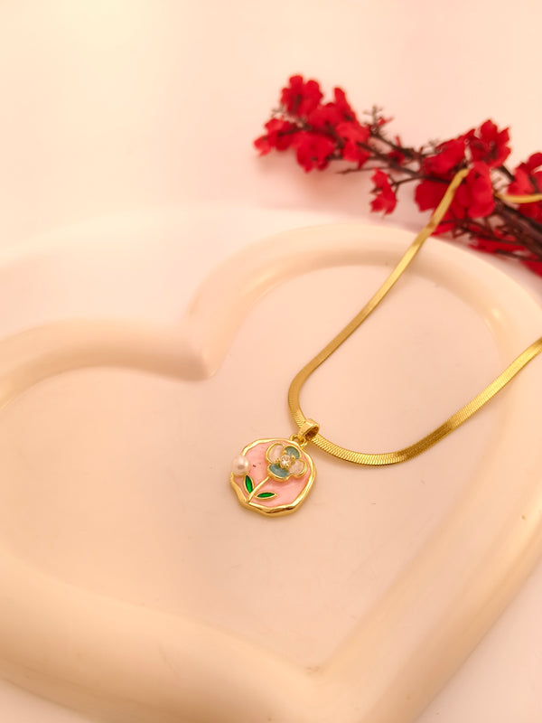 Floral Pearl Enamel Pendant Chain