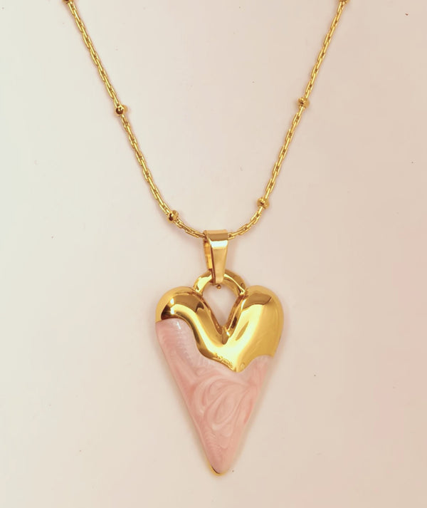 Enamel Glossy Heart Pendant Chain