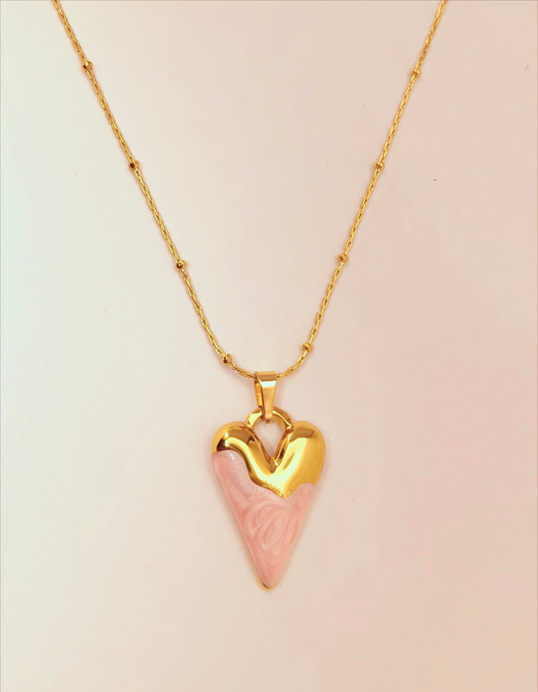 Enamel Glossy Heart Pendant Chain
