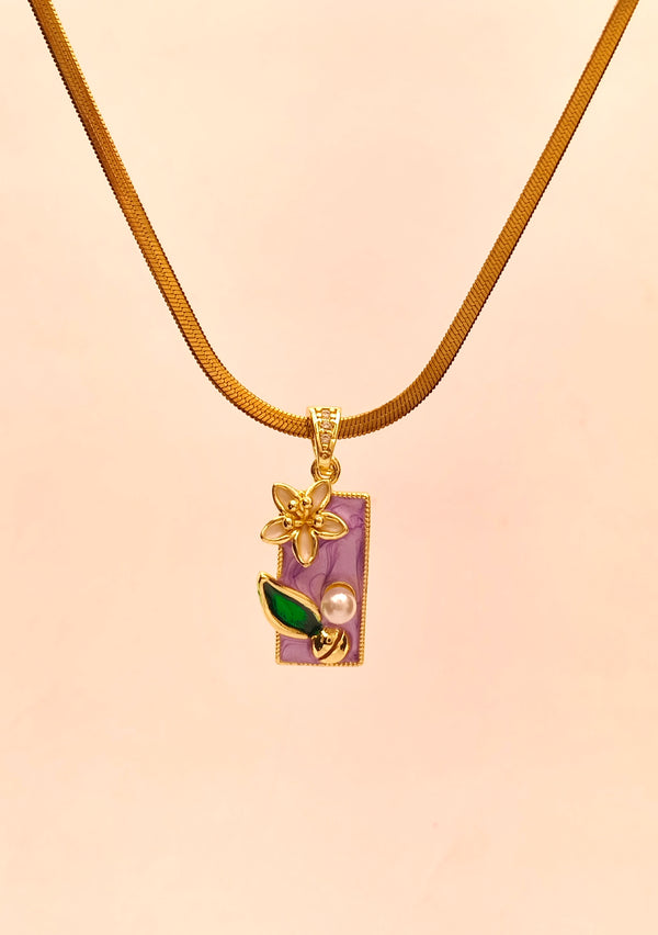 Vintage Floral Enamel Pendant Chain