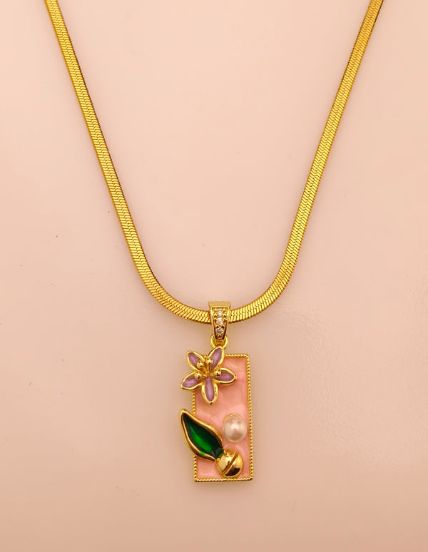 Vintage Floral Enamel Pendant Chain