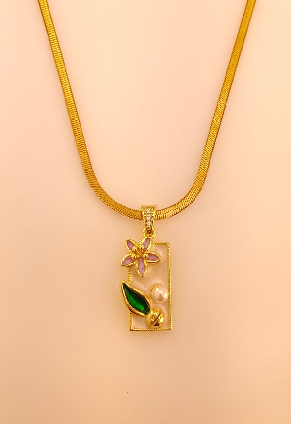 Vintage Floral Enamel Pendant Chain