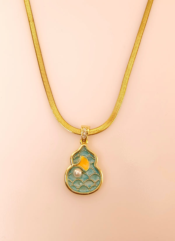 Mosaic Enamel Pearl Pendant Chain