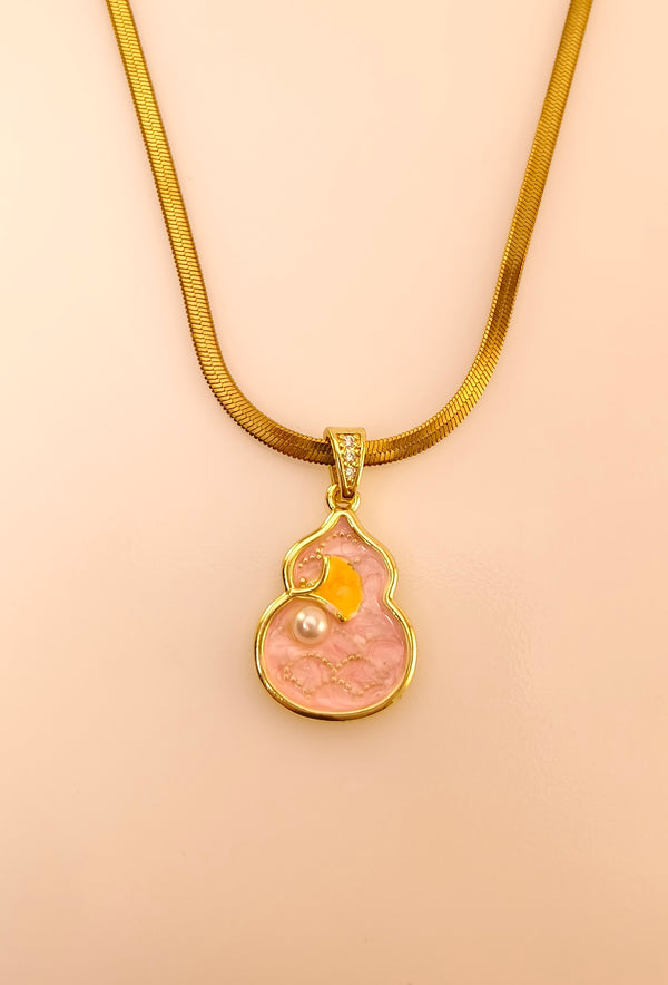 Mosaic Enamel Pearl Pendant Chain