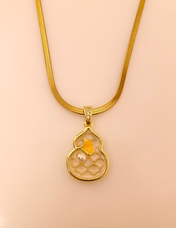 Mosaic Enamel Pearl Pendant Chain