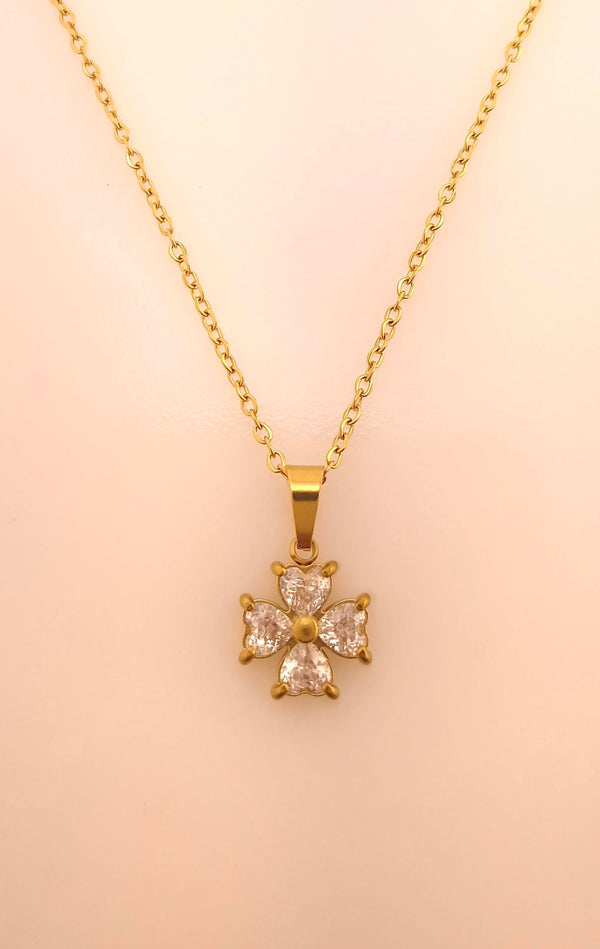 Crystal Clover Stone Pendant Chain