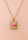 Pink Pebble Art Enamel Pendant Chain