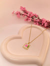 Pink Pebble Art Enamel Pendant Chain