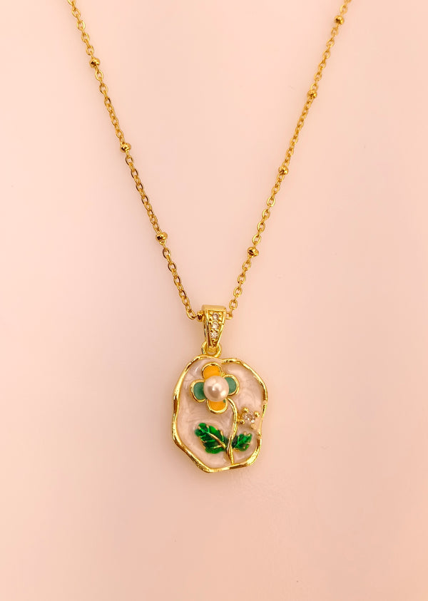 Blush Garden Pearl Enamel Pendant Chain
