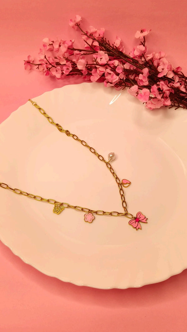 Blush Bow & Flower Charm Chain