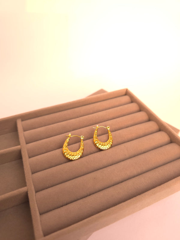 Gold Finish Textured Oval Hoops