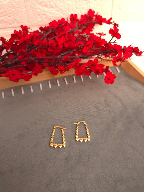 Gold Finish Heart Beads Hoops
