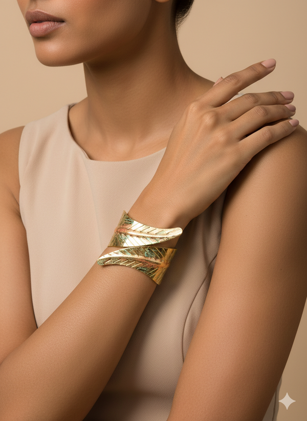Golden Leaf Wrap Hand Cuff