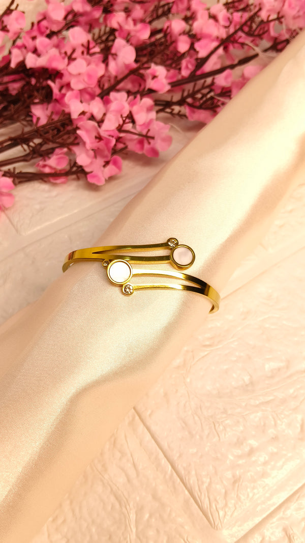Modern stone open gold bangle bracelet