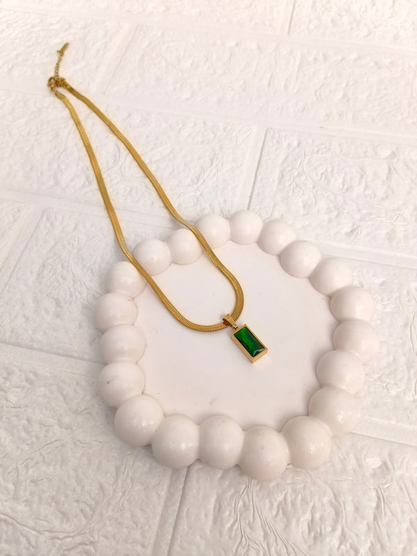 Green Crystal Rectangle Pendant Chain