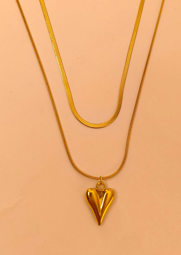 Golden Double Layer Heart Pendant Chain