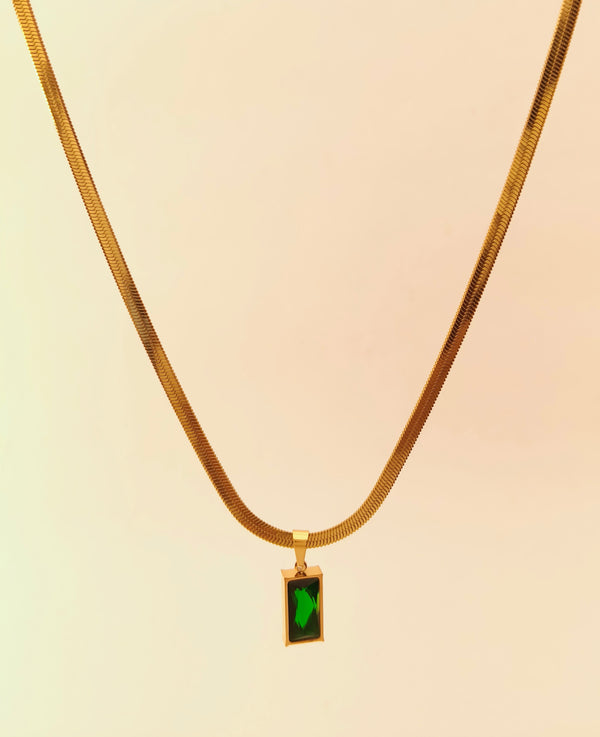Green Crystal Rectangle Pendant Chain